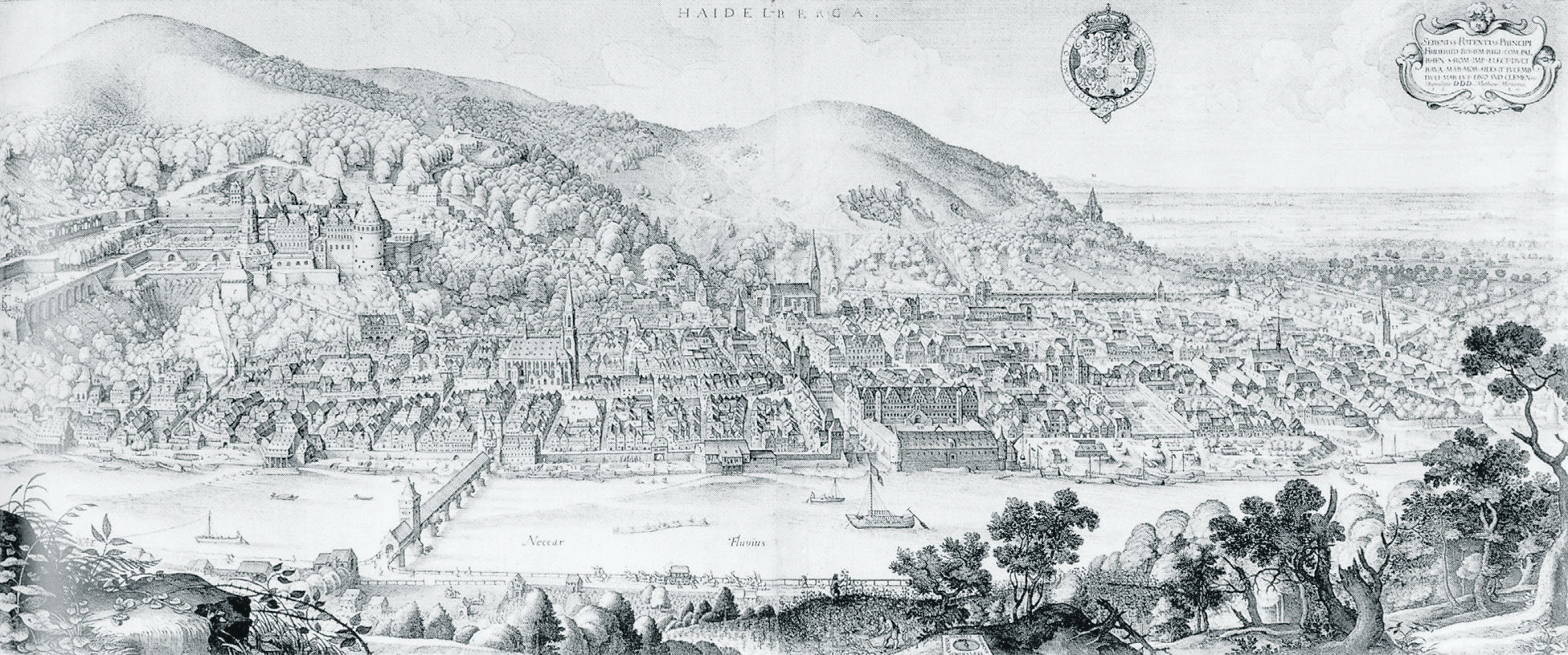 Viele Details in Matthäus Merians „Große Stadtansicht von Heidelberg“ (1620) wirken auch heute vertraut
