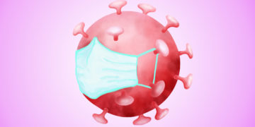 Ein Coronavirus mit Mund-Nasen-Schutz? Warum denn nicht, es ist ja nur ein Symbolbild. Illustration: Nicolaus Niebylski