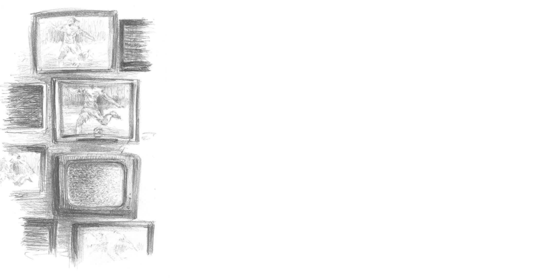 Eine Skizze von Bildschirmen, die eine Fußballübertragung zeigen